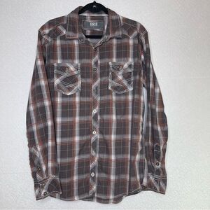 𝅺BUCKLE Athletic Fit Button Front Plaid Long Sleeve Western Shirt L